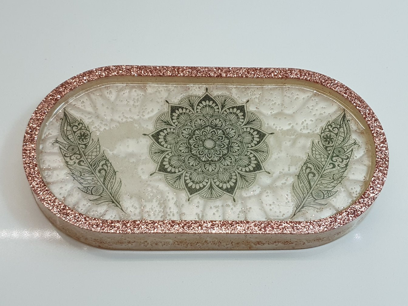 Rose Gold & White Tattoo Oval Resin Tray
