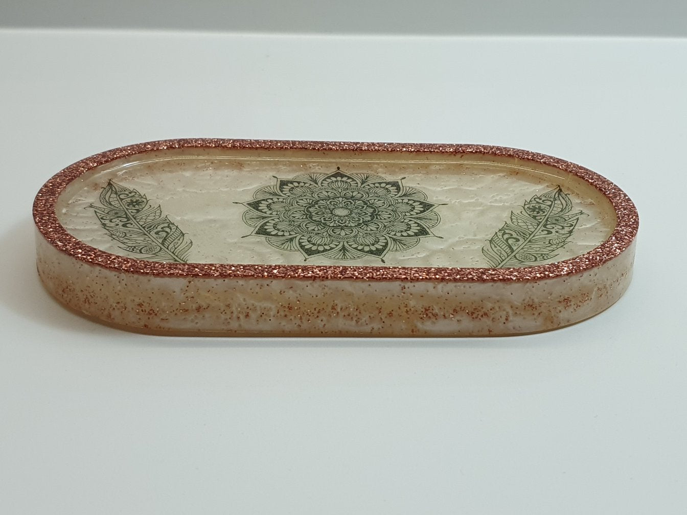 Rose Gold & White Tattoo Oval Resin Tray
