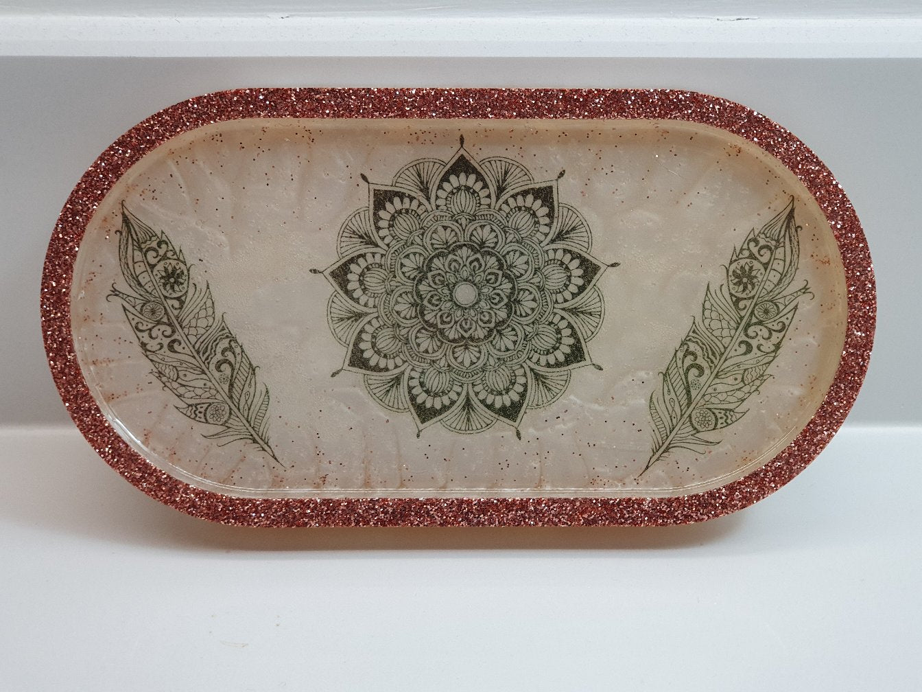 Rose Gold & White Tattoo Oval Resin Tray