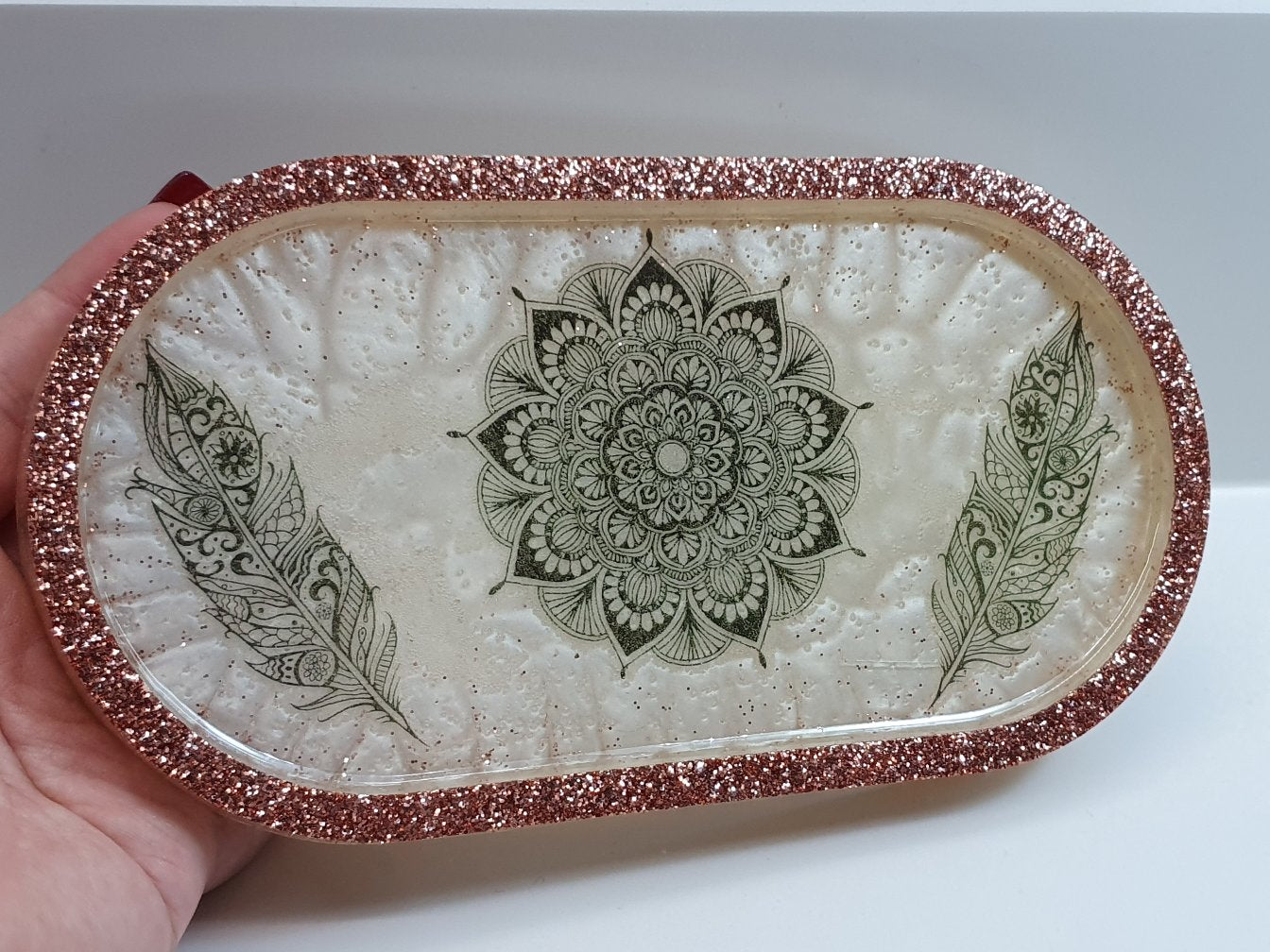 Rose Gold & White Tattoo Oval Resin Tray