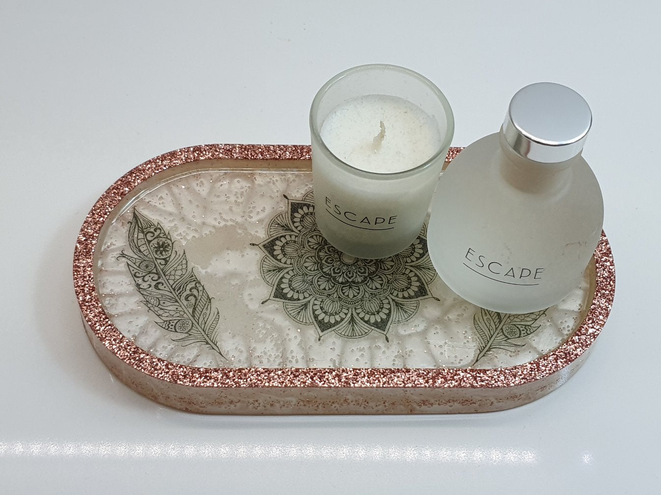 Rose Gold & White Tattoo Oval Resin Tray