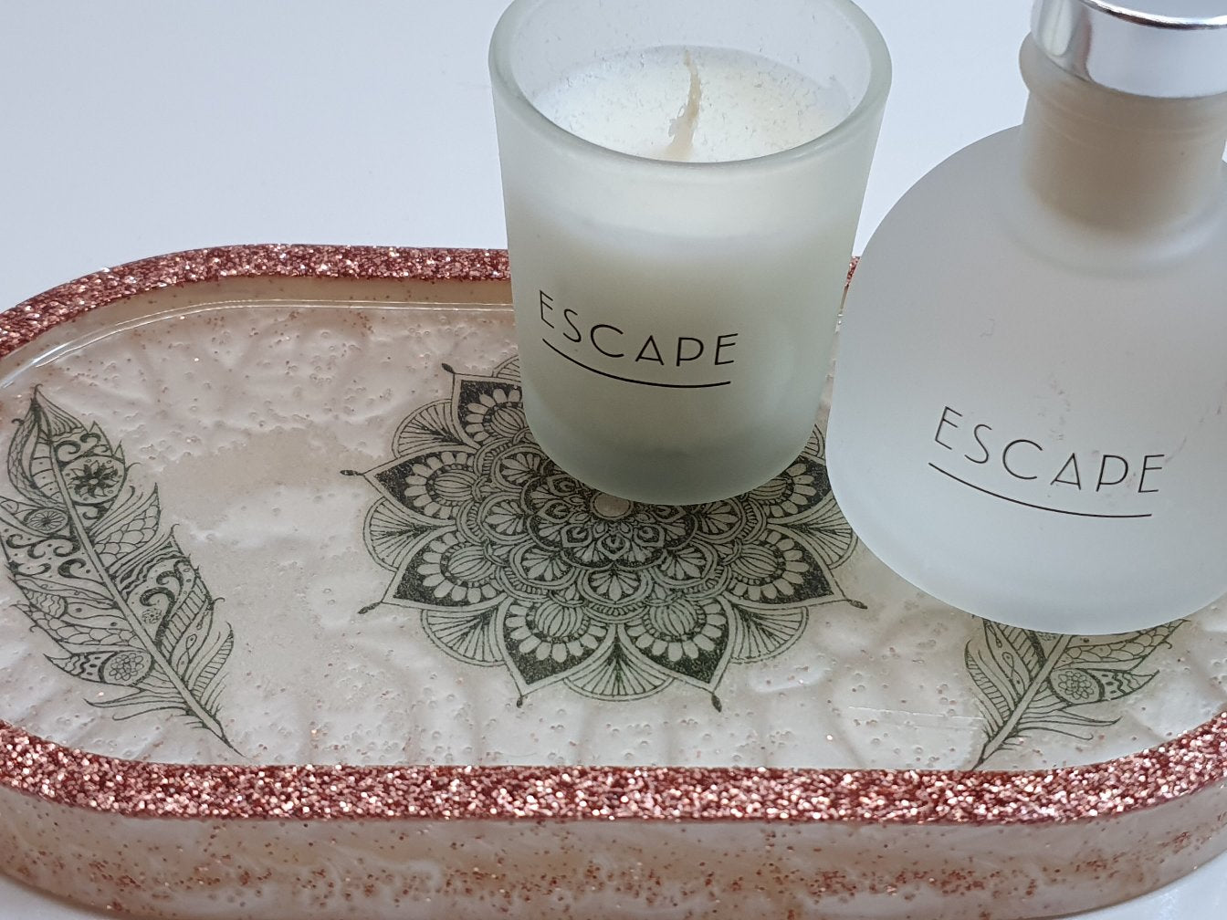 Rose Gold & White Tattoo Oval Resin Tray