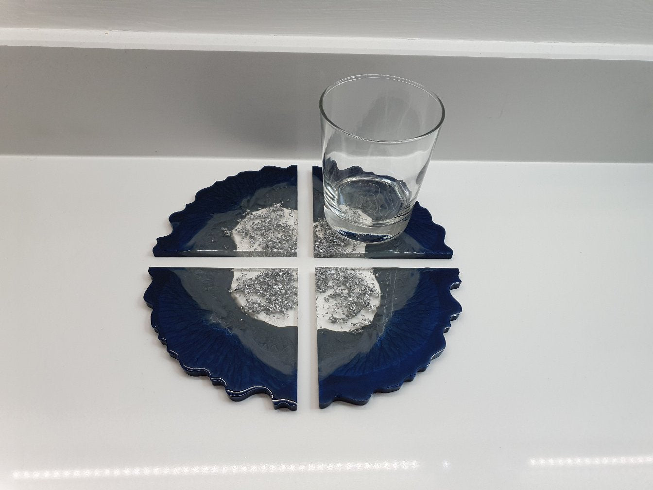 Navy & Grey Geode Coasters - Set of 4