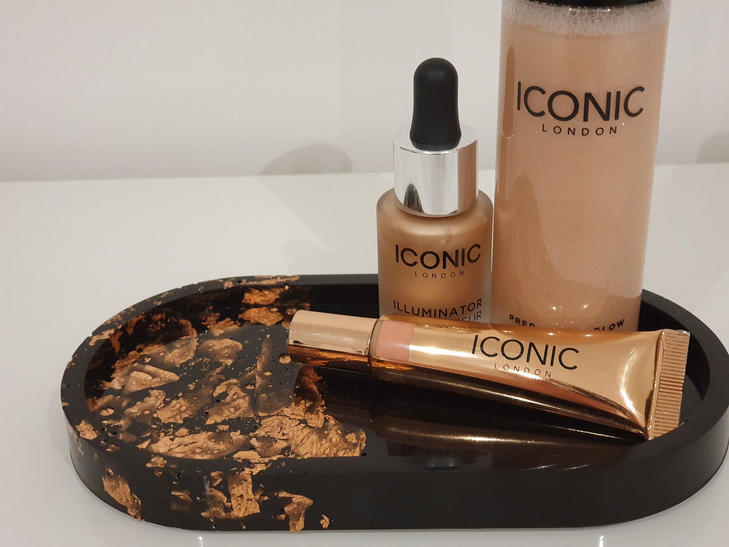 Black and Rose Gold Leaf Oval Resin Tray