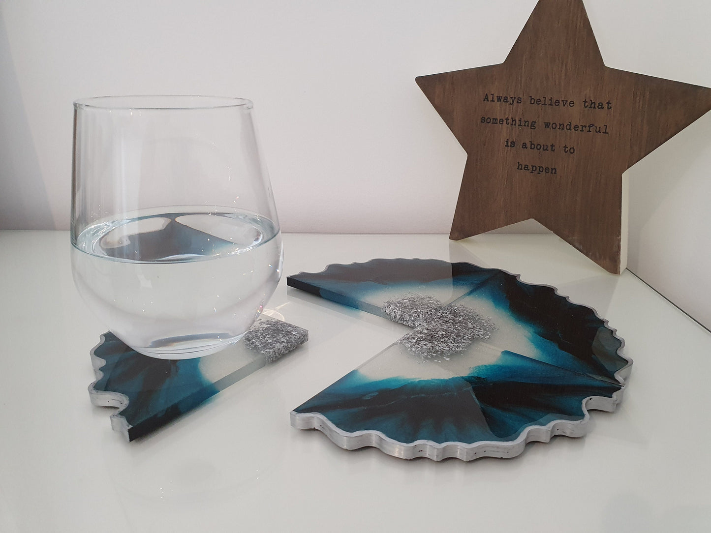 Turquoise and Black Geode Coasters - Set of 4