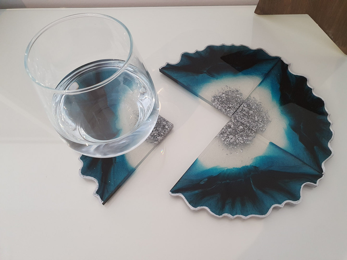 Turquoise and Black Geode Coasters - Set of 4