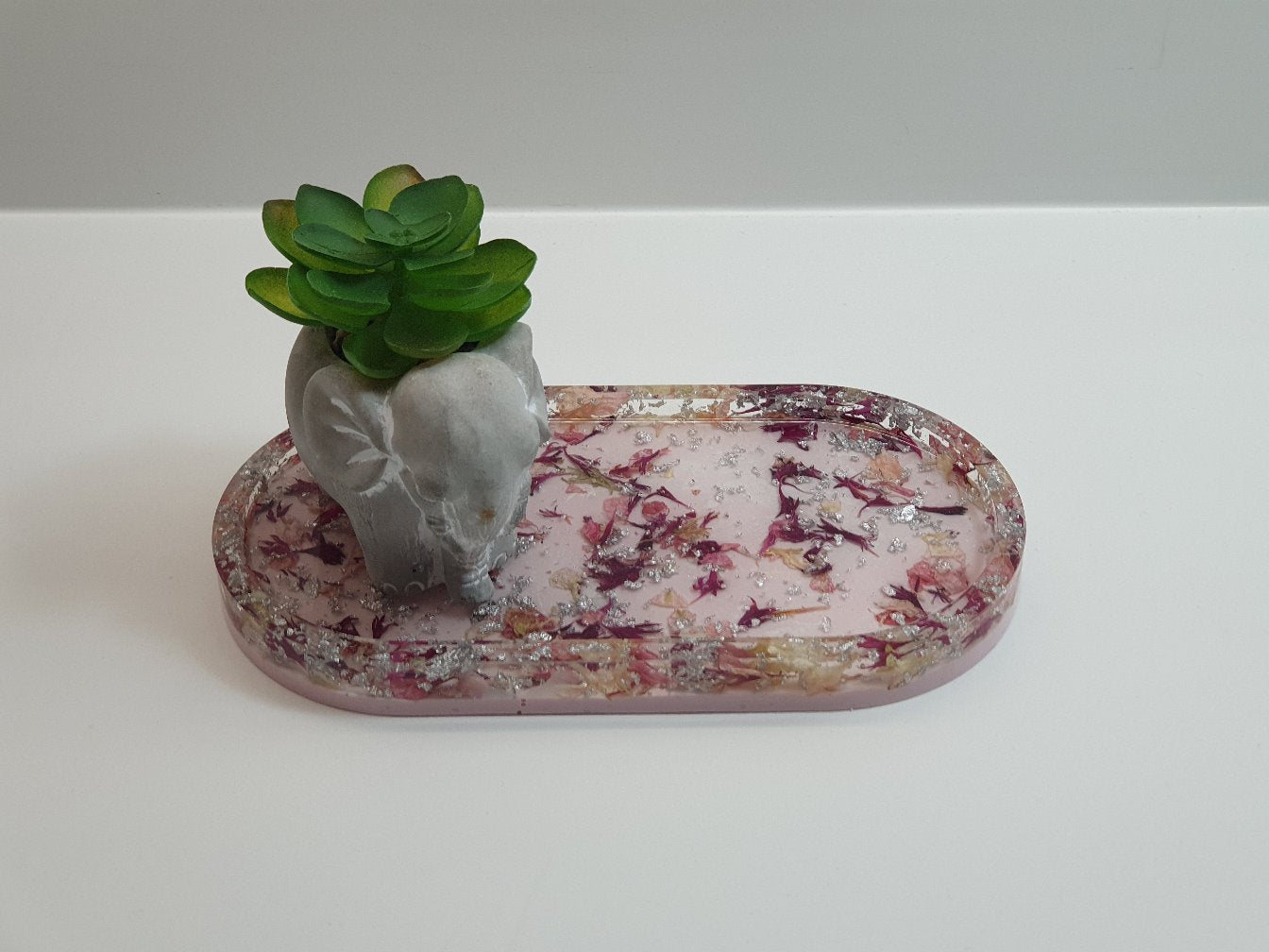 Flowery, Silver & Baby Pink Oval Resin Tray
