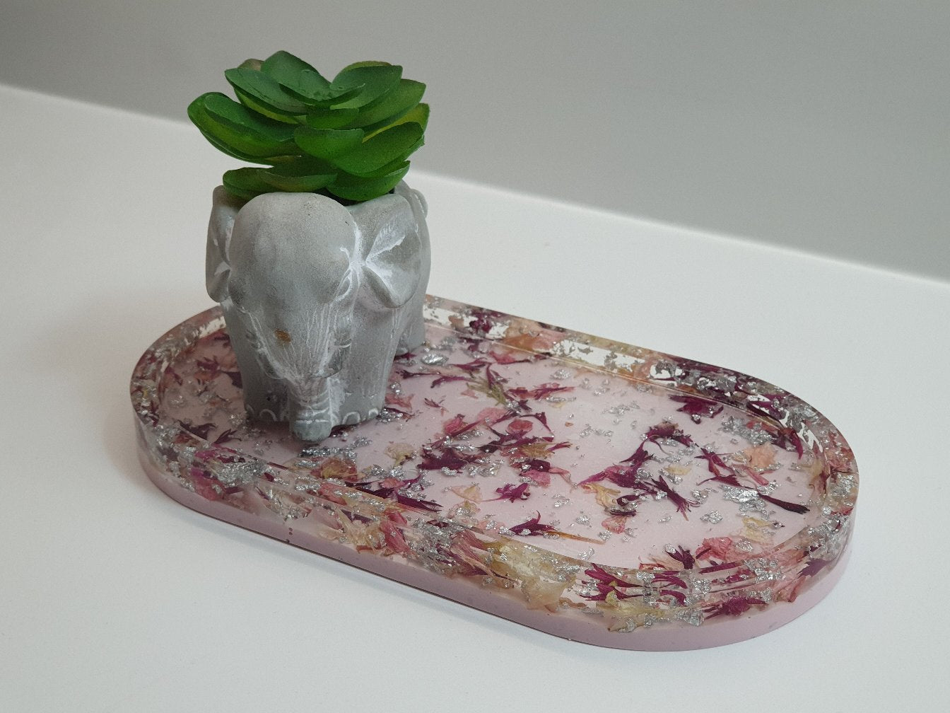 Flowery, Silver & Baby Pink Oval Resin Tray