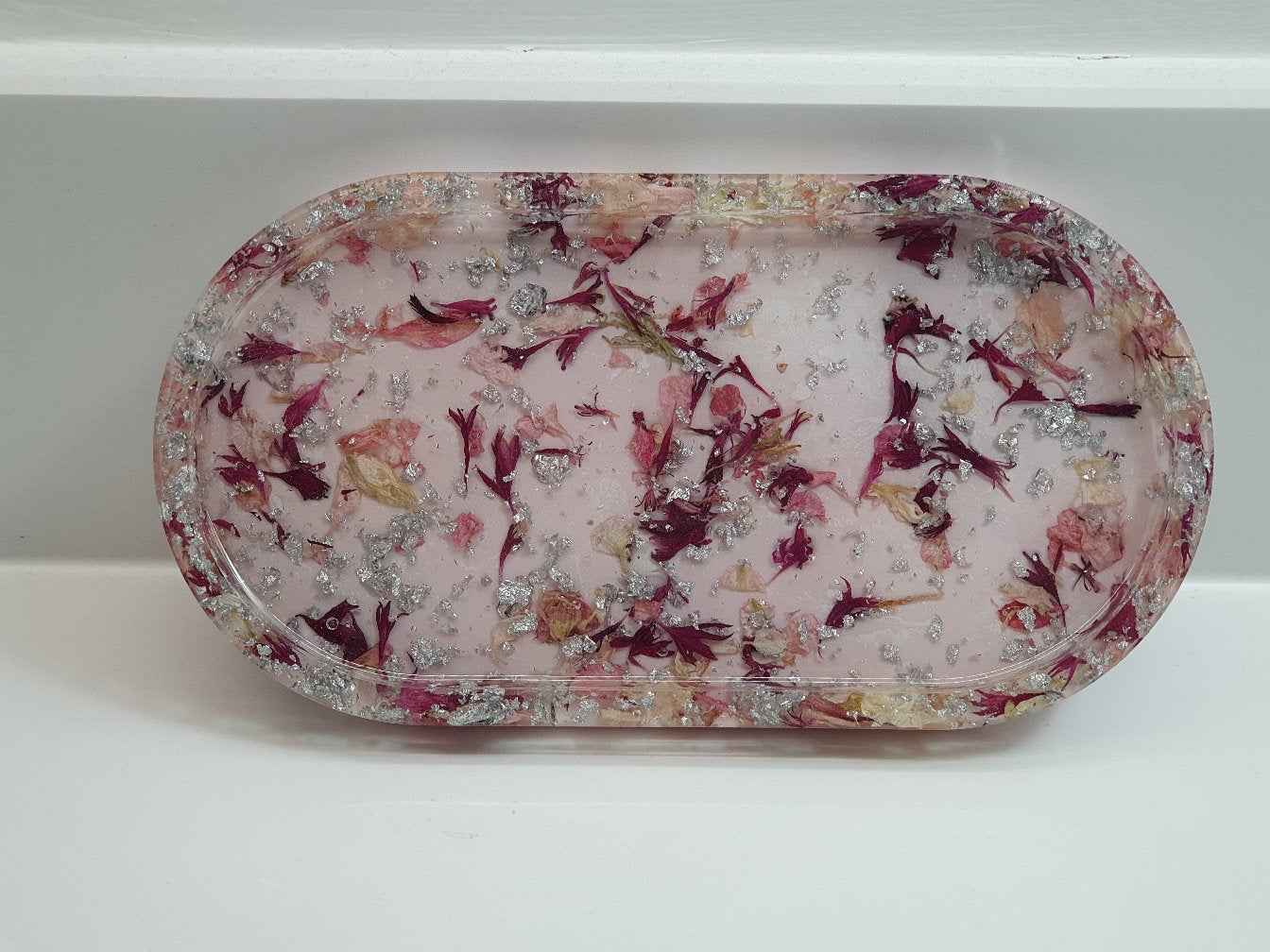 Flowery, Silver & Baby Pink Oval Resin Tray