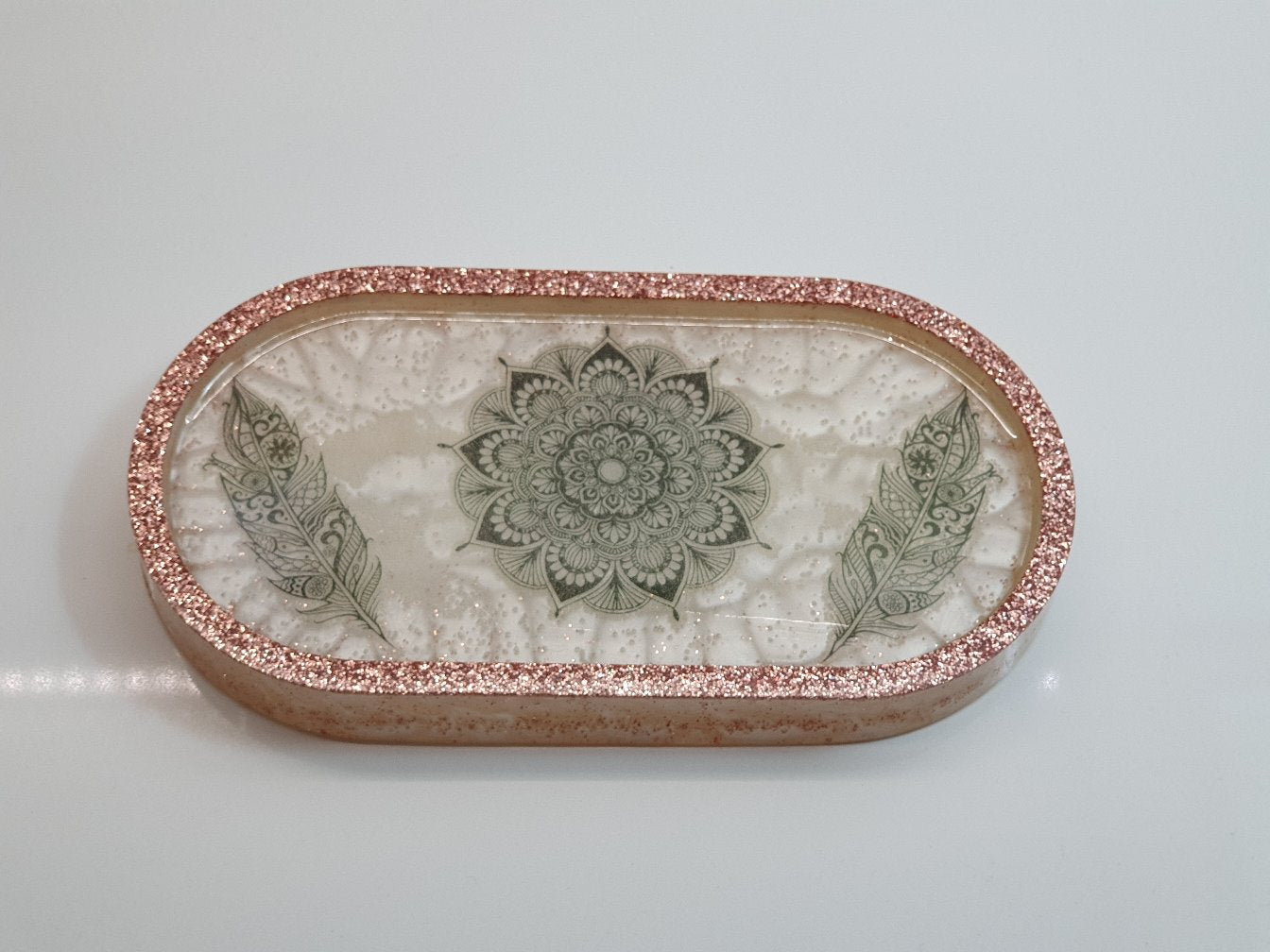 Rose Gold & White Tattoo Oval Resin Tray