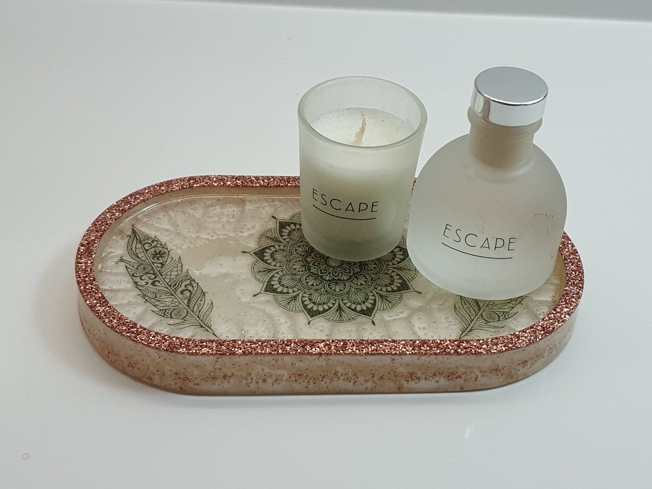 Rose Gold & White Tattoo Oval Resin Tray