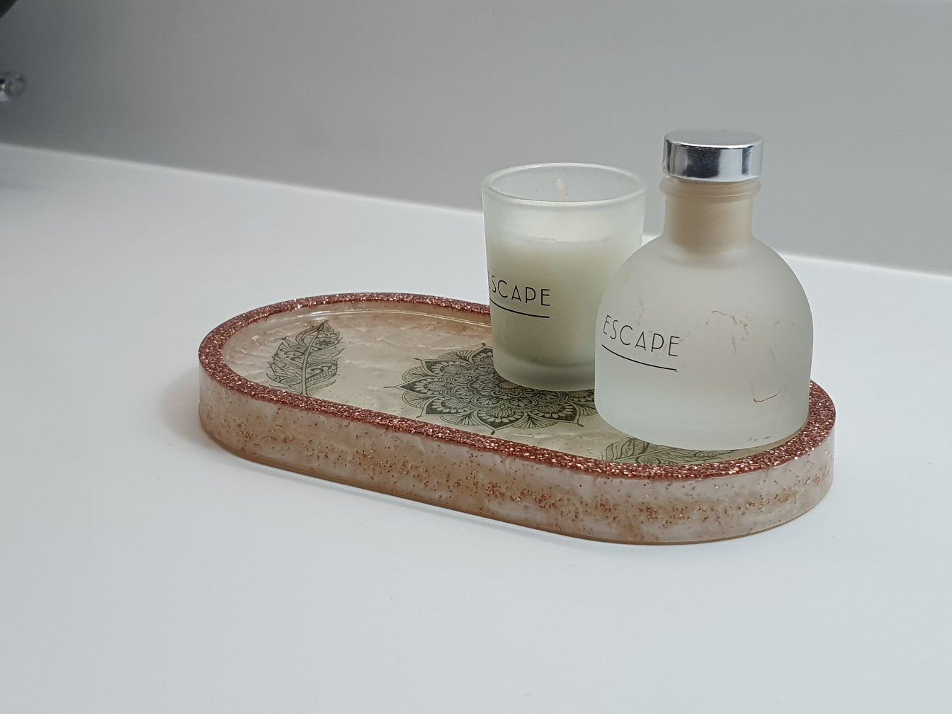 Rose Gold & White Tattoo Oval Resin Tray
