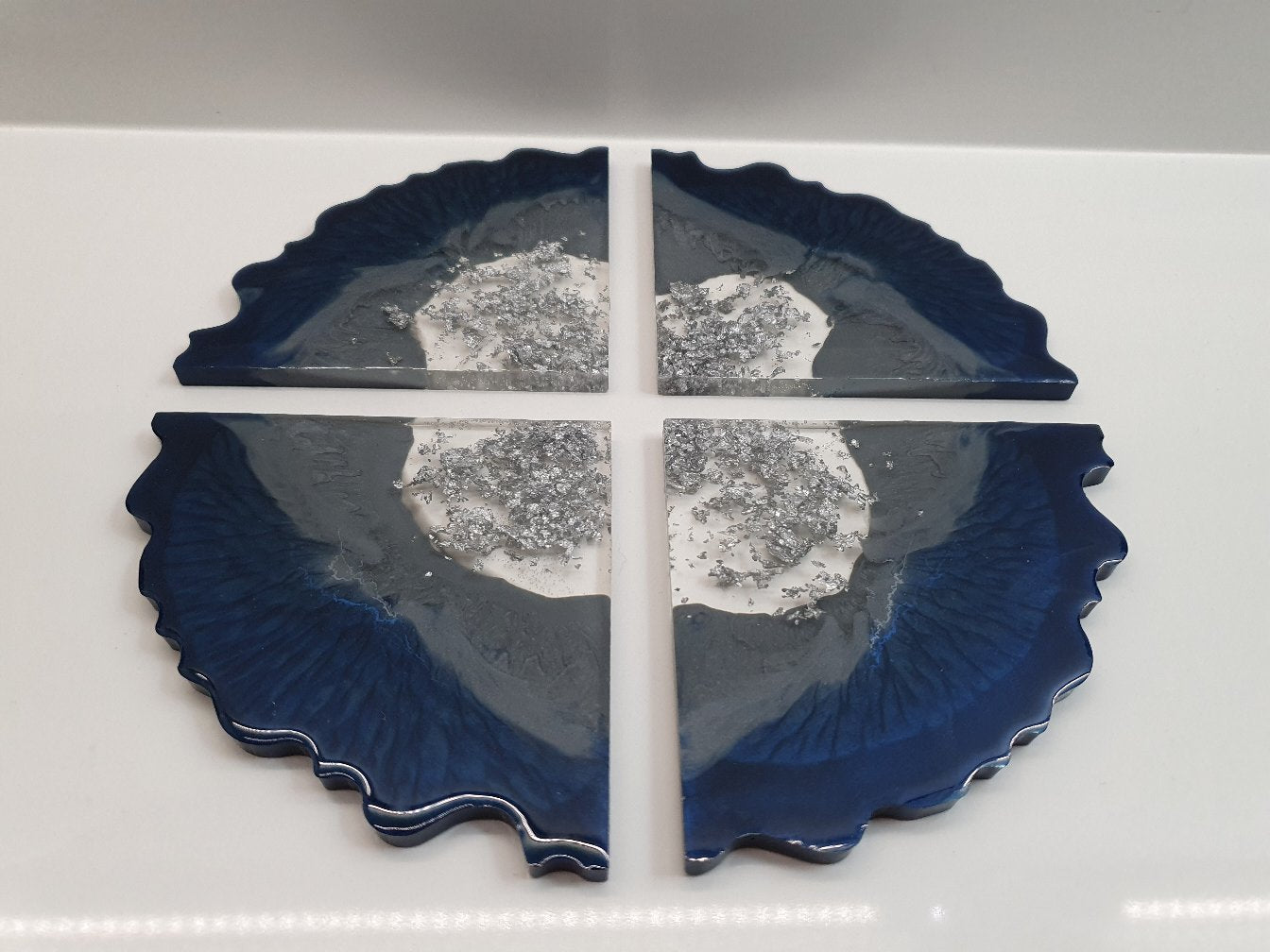 Navy & Grey Geode Coasters - Set of 4