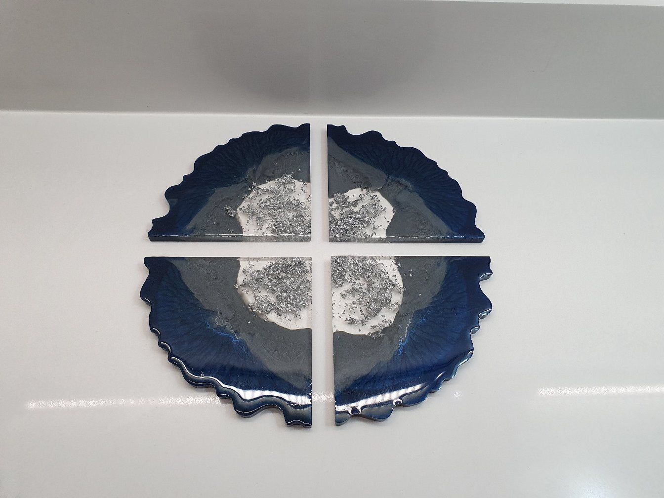 Navy & Grey Geode Coasters - Set of 4