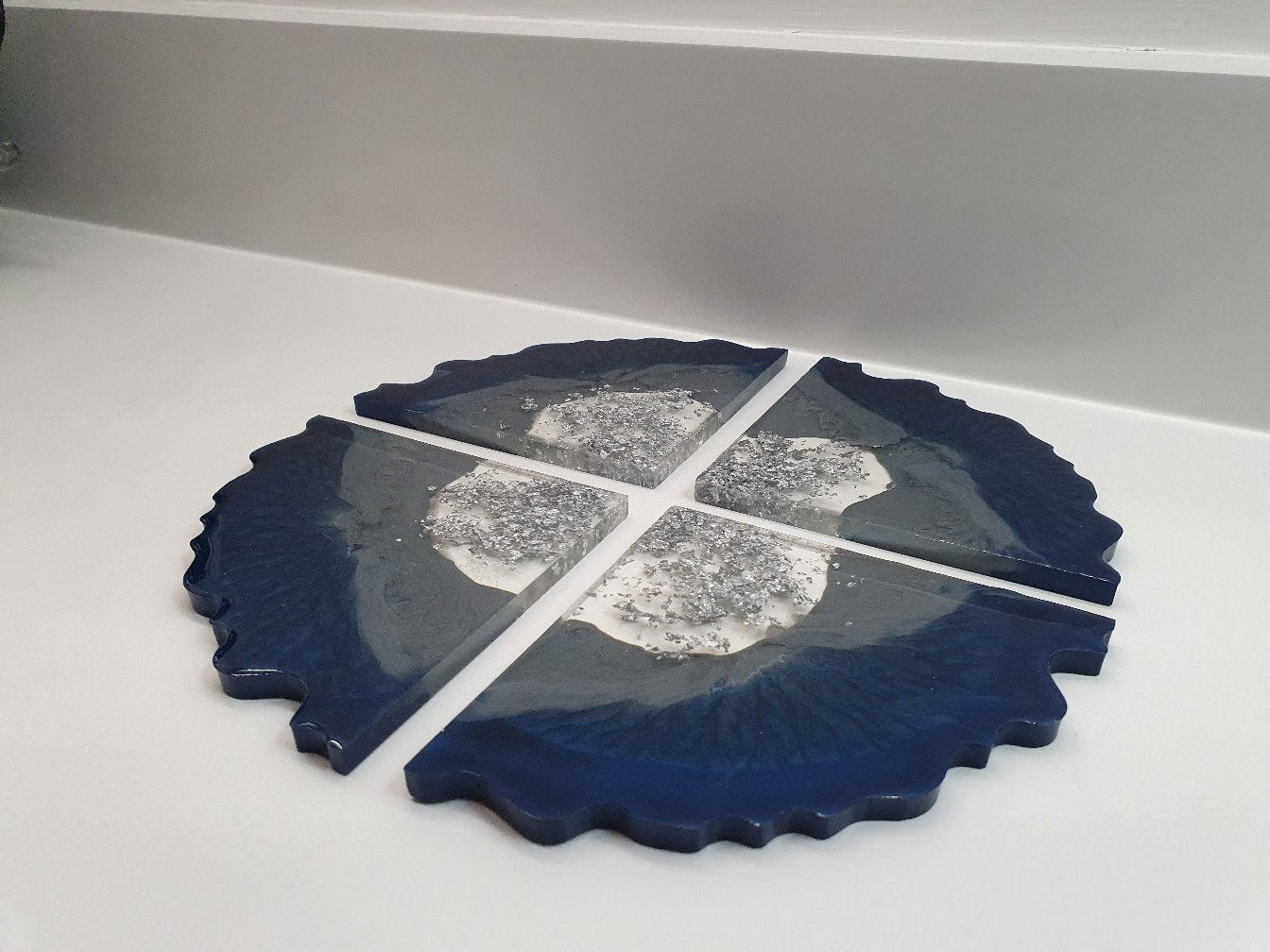 Navy & Grey Geode Coasters - Set of 4