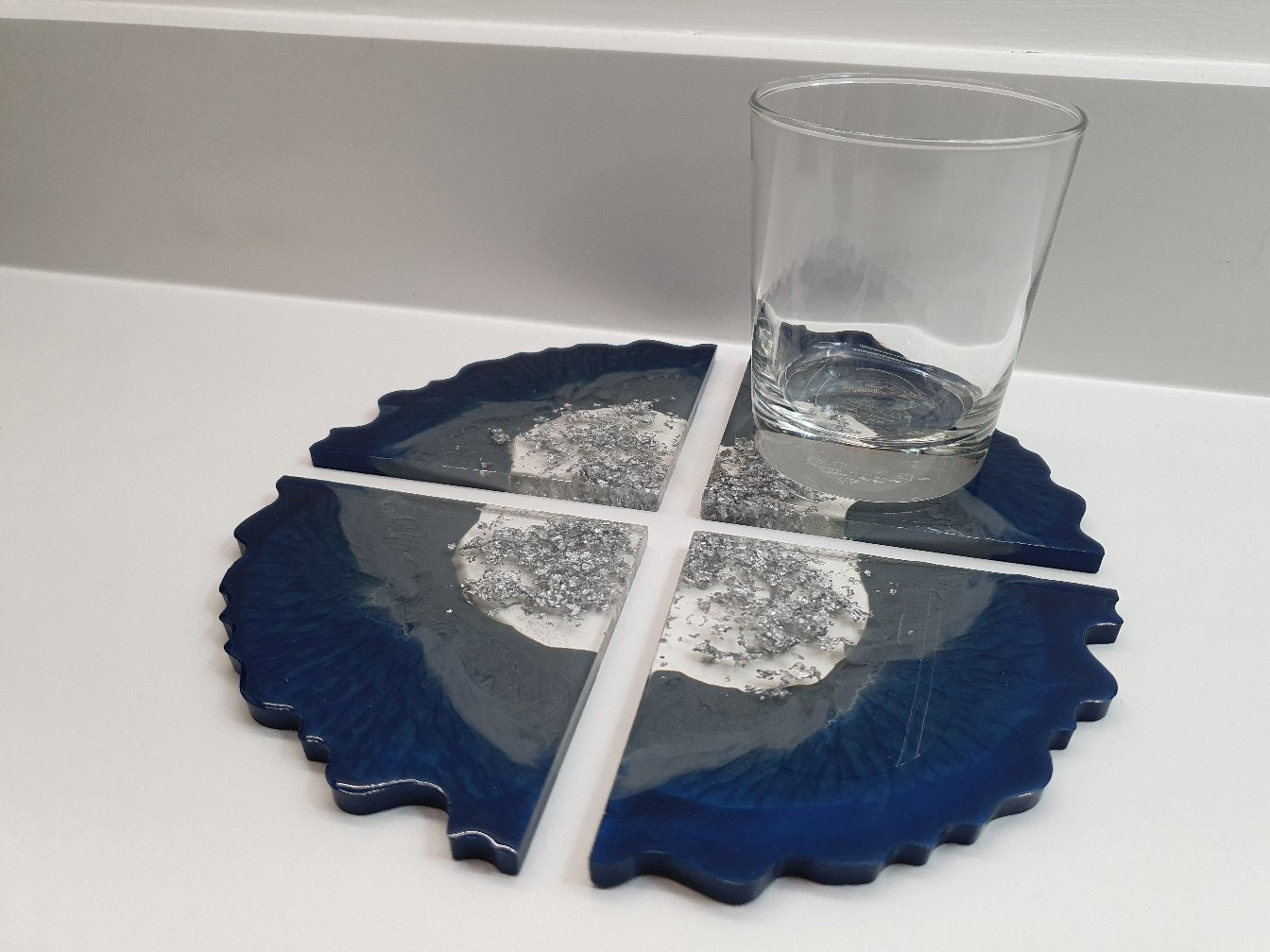 Navy & Grey Geode Coasters - Set of 4