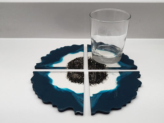 Deep Blue & Turquoise Geode Coasters - Set of 4