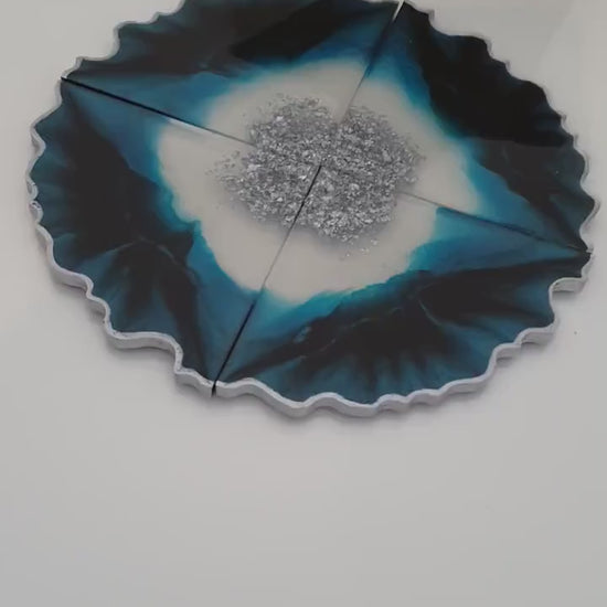 Turquoise and Black Geode Coasters - Set of 4