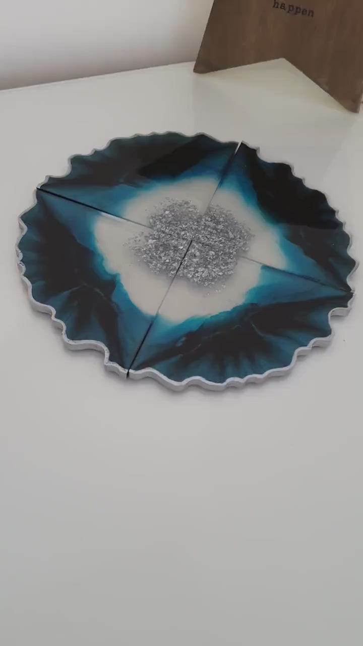 Turquoise and Black Geode Coasters - Set of 4