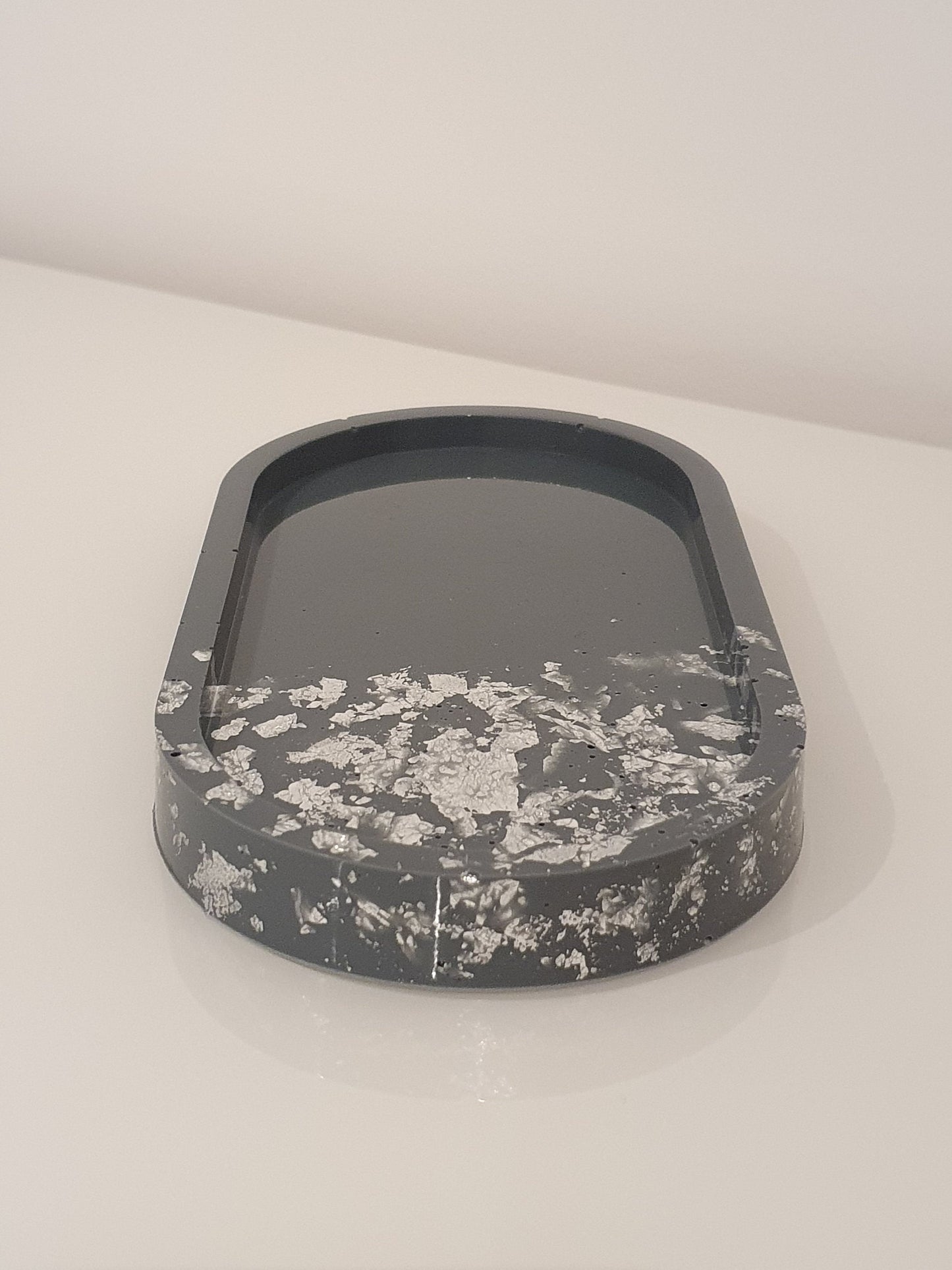 Grey and Silver Leaf Resin Oval Tray
