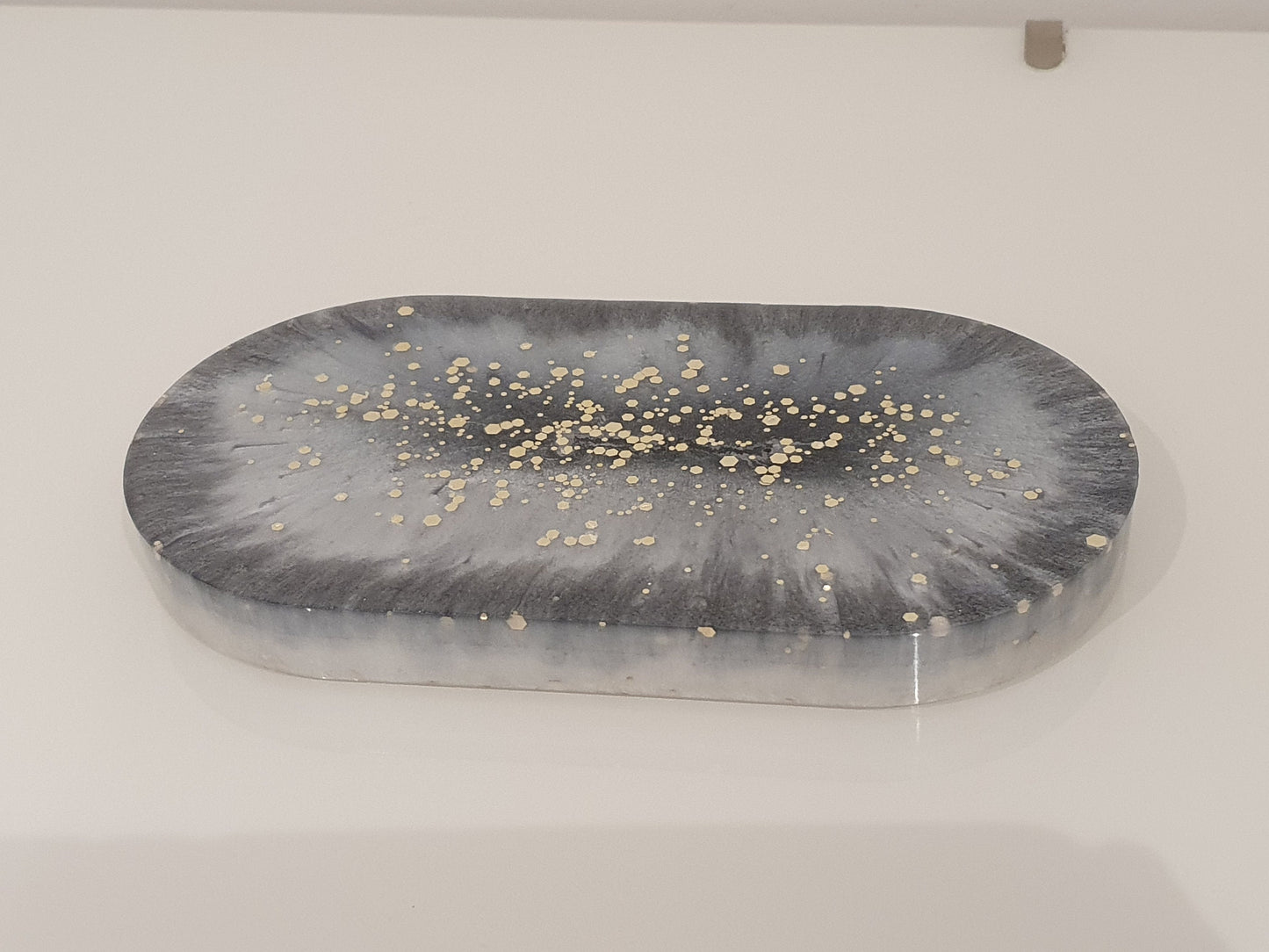 White/Grey Glittery Resin Oval Tray